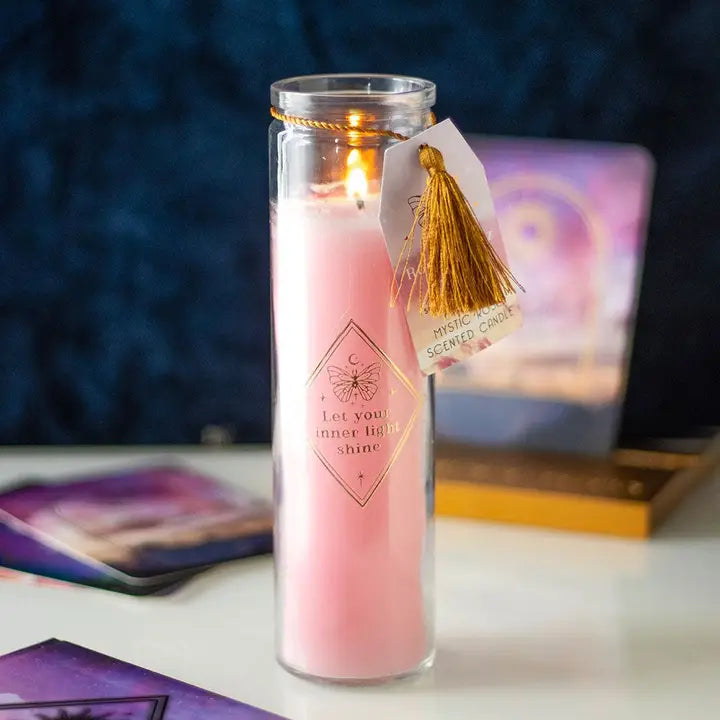 Mystic Rose Tube Candle with Rose Quartz Crystals - Click Flowers UK | Fresh Flower Bouquet Delivery in Spalding, Lincolnshire