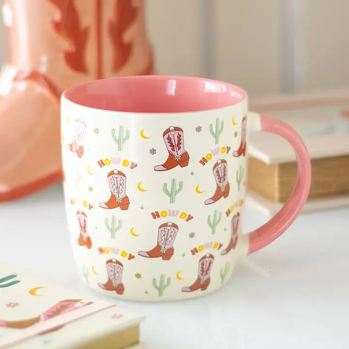 Howdy Pink Cowboy Boot Print Mug - Click Flowers UK | Fresh Flower Bouquet Delivery in Spalding, Lincolnshire