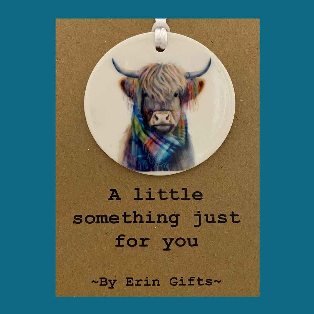 A Little Something - Highland Coo Card & Ceramic Keepsake - Click Flowers UK | Fresh Flower Bouquet Delivery in Spalding, Lincolnshire