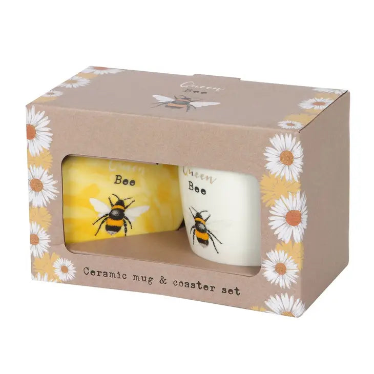 Queen Bee Ceramic Mug and Coaster Set - Click Flowers UK | Fresh Flower Bouquet Delivery in Spalding, Lincolnshire