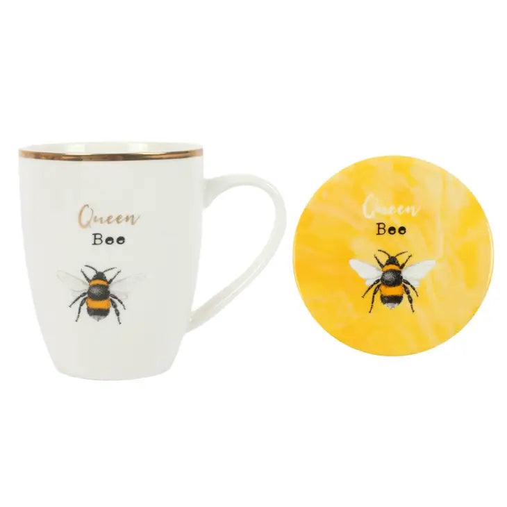 Queen Bee Ceramic Mug and Coaster Set - Click Flowers UK | Fresh Flower Bouquet Delivery in Spalding, Lincolnshire