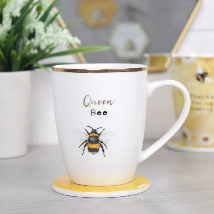Queen Bee Ceramic Mug and Coaster Set - Click Flowers UK | Fresh Flower Bouquet Delivery in Spalding, Lincolnshire