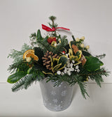 Christmas Table Arrangement in Tin Pot - Click Flowers UK | Fresh Flower Bouquet Delivery in Spalding, Lincolnshire